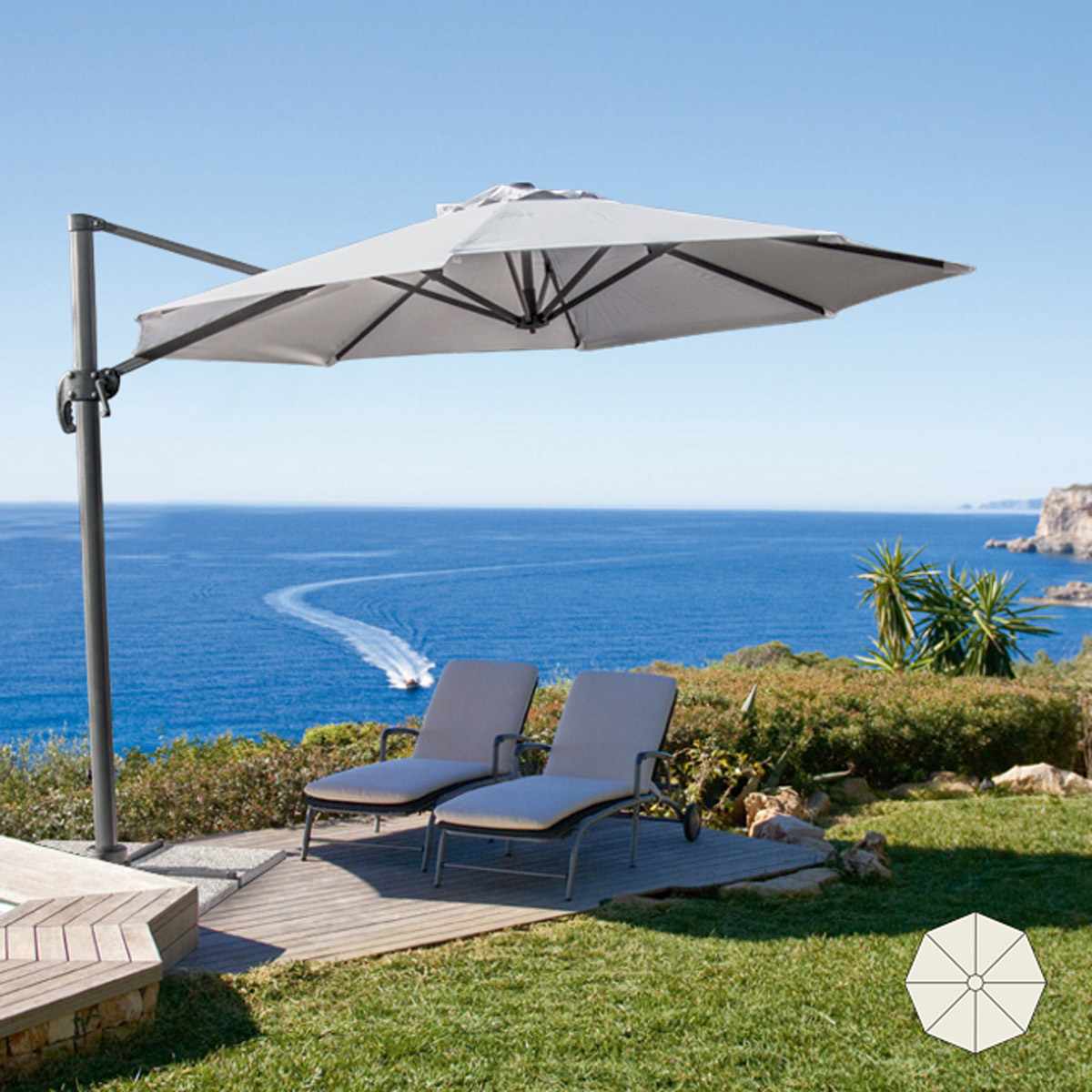 Parasol excéntrico sombrilla de jardín 3 mt aluminio octogonal PARADISE