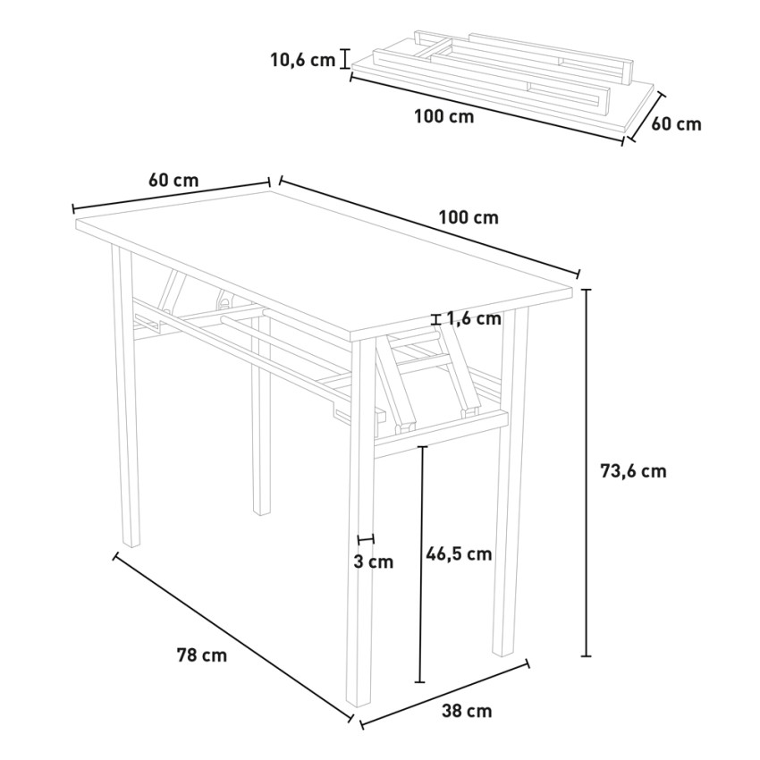 Escritorio oficina plegable salvaespacio 2 niveles Foldesk Plus 100 x 60 cm - Imagen 7 de 13