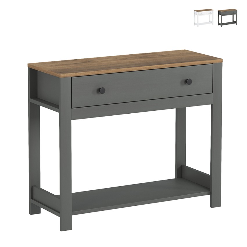 Consola para recibidor color blanco negro estilo clásico con cajón Corlay - Imagen 8 de 13
