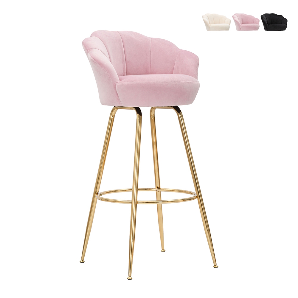 Taburete de bar cocina con respaldo floral patas doradas h90cm Vienna - Imagen 12 de 31