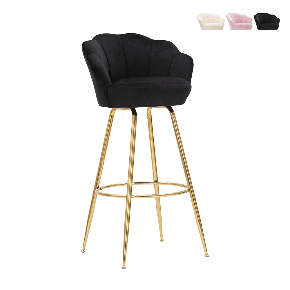 Taburete de bar cocina con respaldo floral patas doradas h90cm Vienna - Imagen 2 de 31