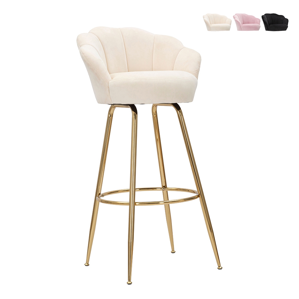 Taburete de bar cocina con respaldo floral patas doradas h90cm Vienna - Imagen 22 de 31