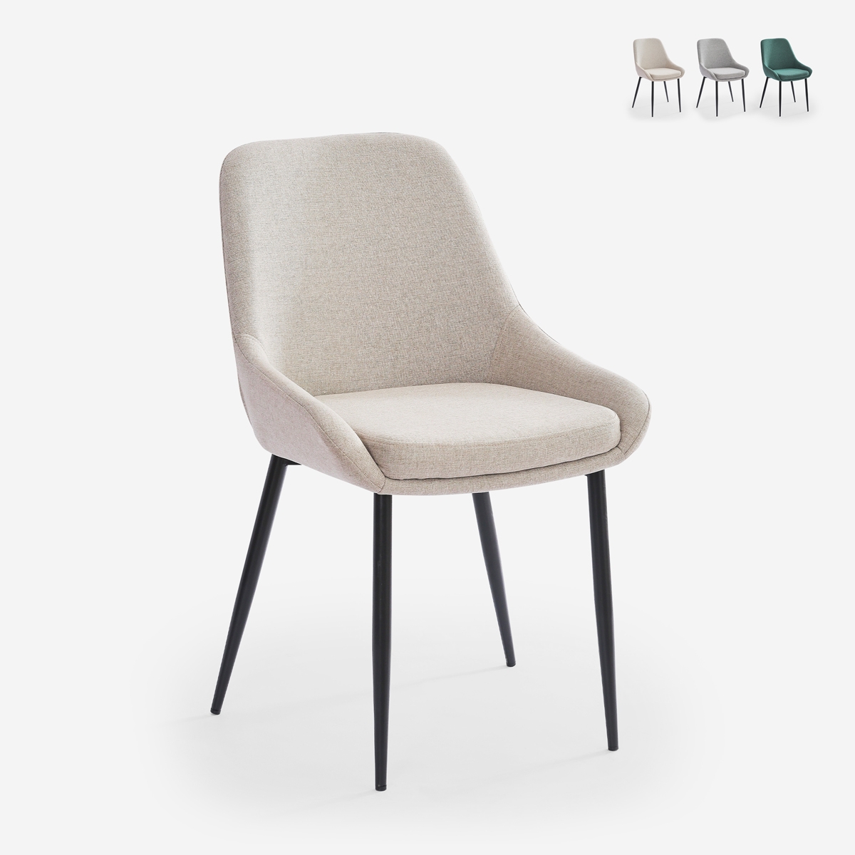 Silla moderna de cocina de tela con patas de metal color negro Piros - Imagen 10 de 25