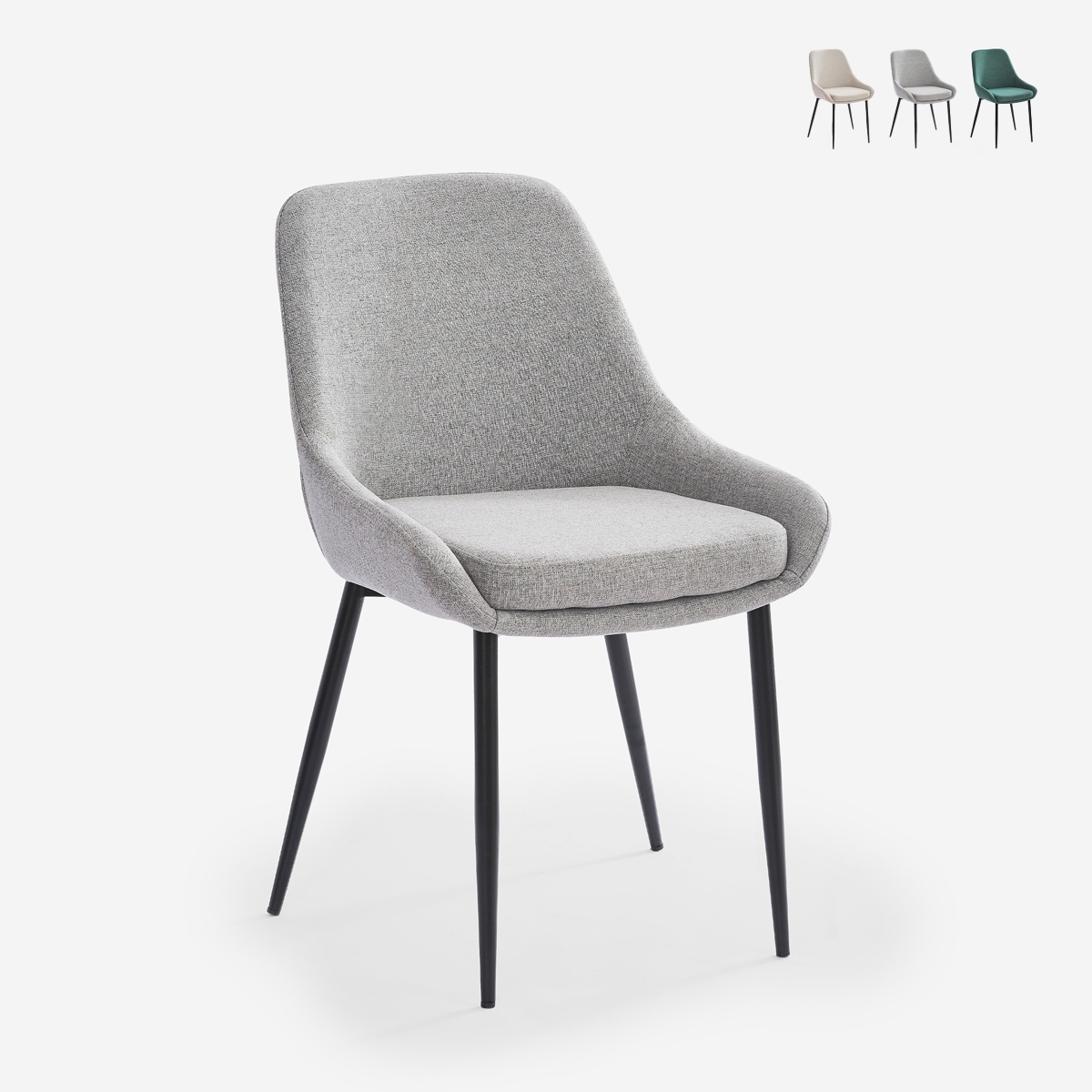 Silla moderna de cocina de tela con patas de metal color negro Piros - Imagen 2 de 25