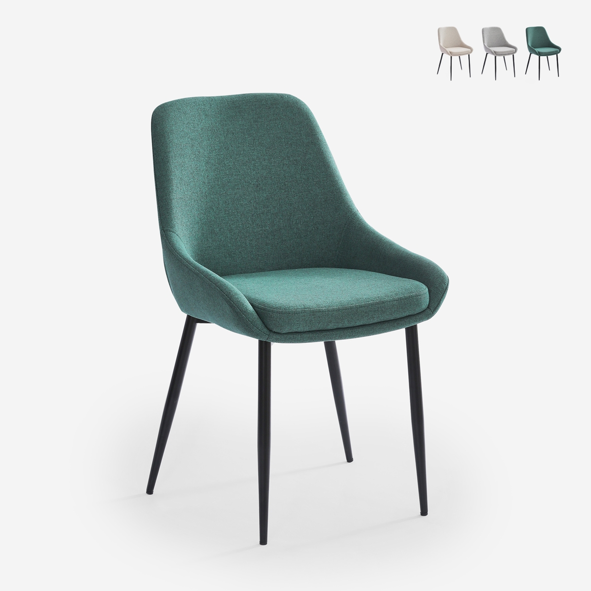 Silla moderna de cocina de tela con patas de metal color negro Piros - Imagen 18 de 25