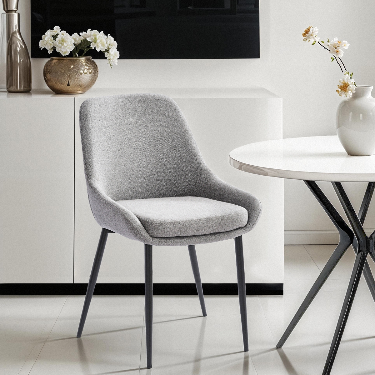Silla moderna de cocina de tela con patas de metal color negro Piros - Imagen 3 de 25