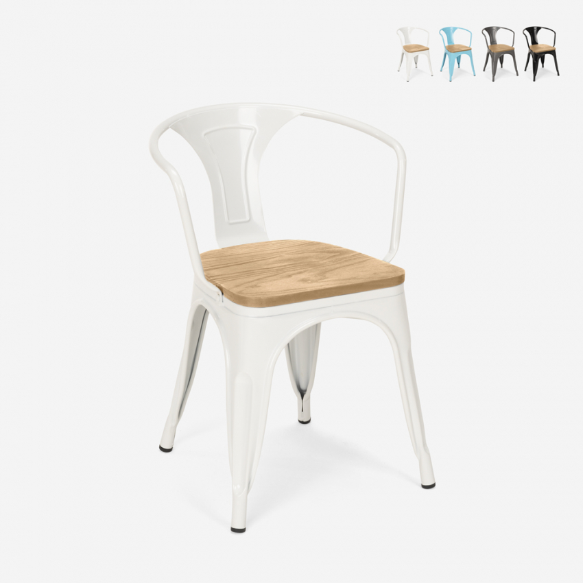 sillas de comedor de metal y madera estilo industrial steel wood arm light - Imagen 2 de 29