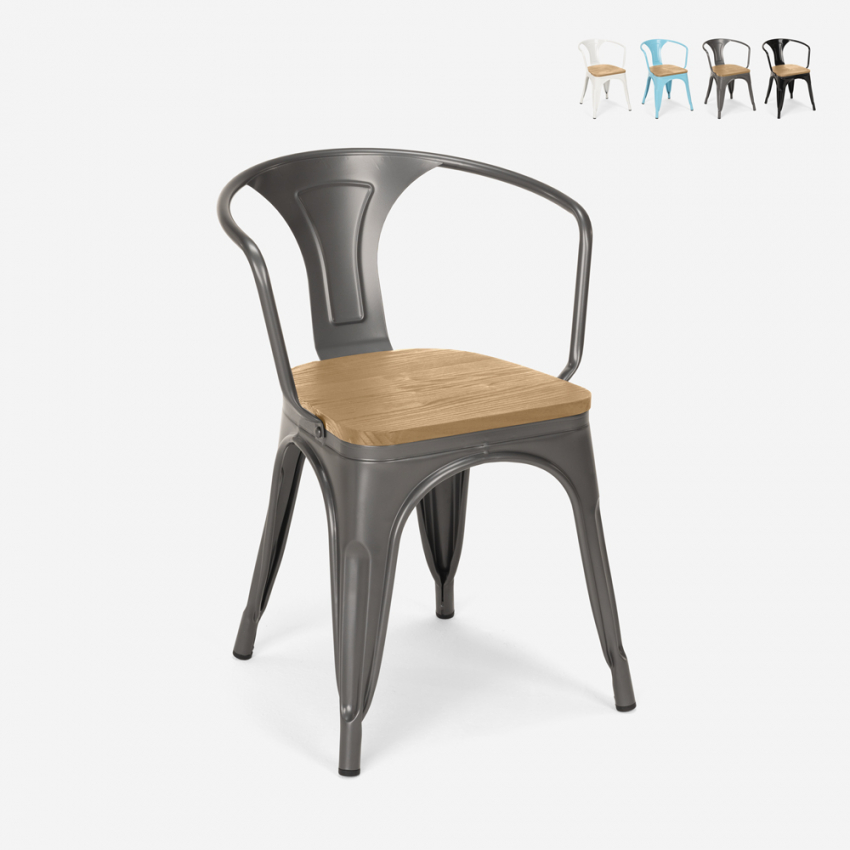 sillas de comedor de metal y madera estilo industrial steel wood arm light - Imagen 23 de 29