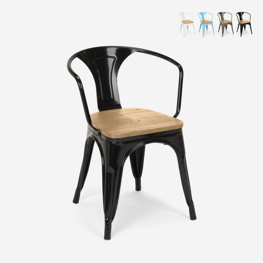 sillas de comedor de metal y madera estilo industrial steel wood arm light - Imagen 9 de 29