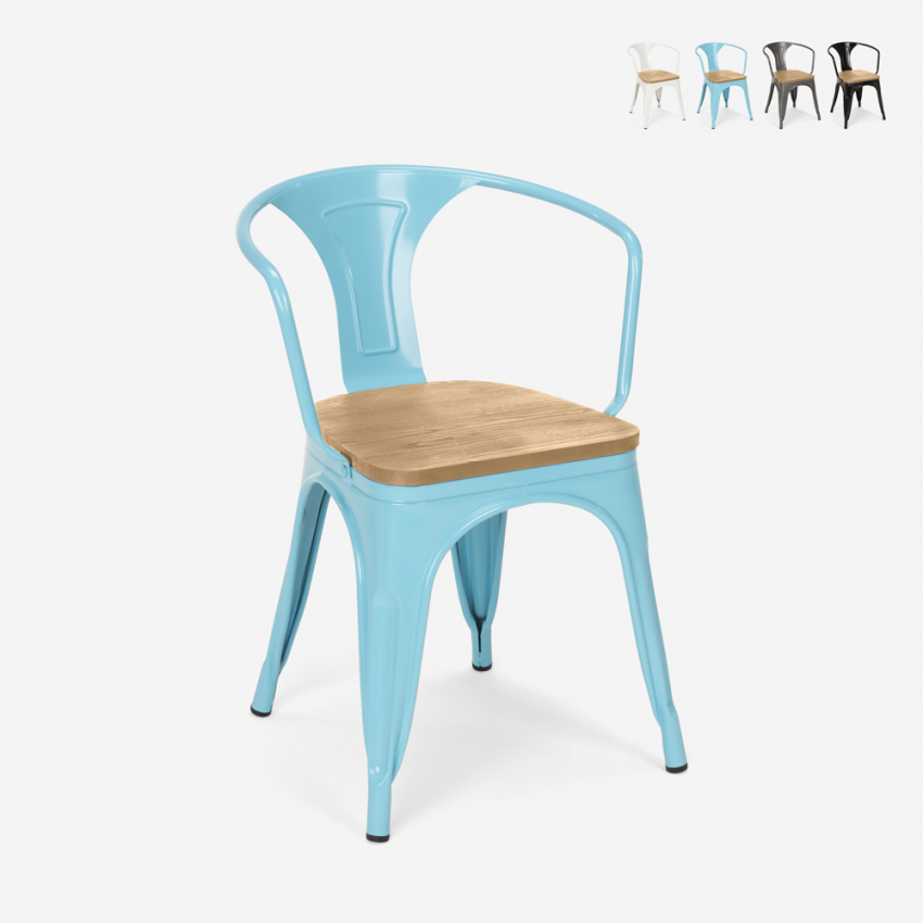 sillas de comedor de metal y madera estilo industrial steel wood arm light - Imagen 16 de 29