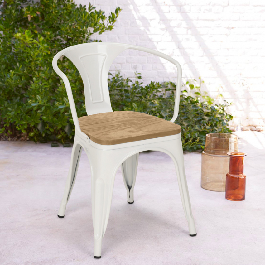 sillas de comedor de metal y madera estilo industrial steel wood arm light - Imagen 7 de 29