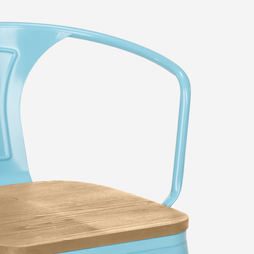 sillas de comedor de metal y madera estilo industrial steel wood arm light - Imagen 20 de 29
