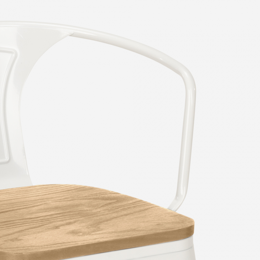 sillas de comedor de metal y madera estilo industrial steel wood arm light - Imagen 6 de 29