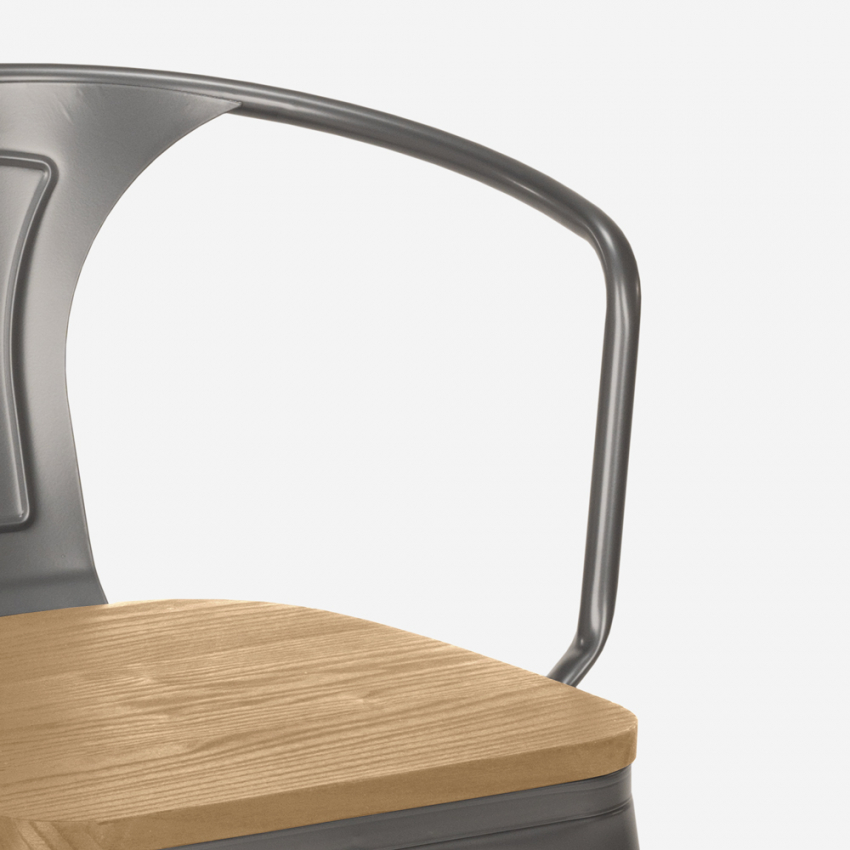 sillas de comedor de metal y madera estilo industrial steel wood arm light - Imagen 28 de 29