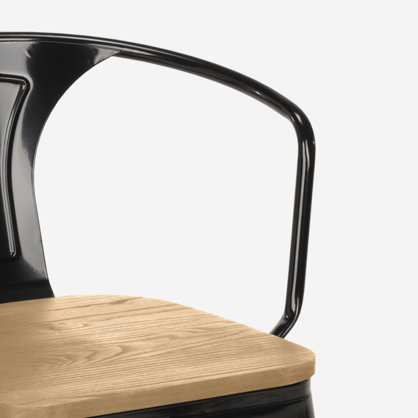 sillas de comedor de metal y madera estilo industrial steel wood arm light - Imagen 13 de 29