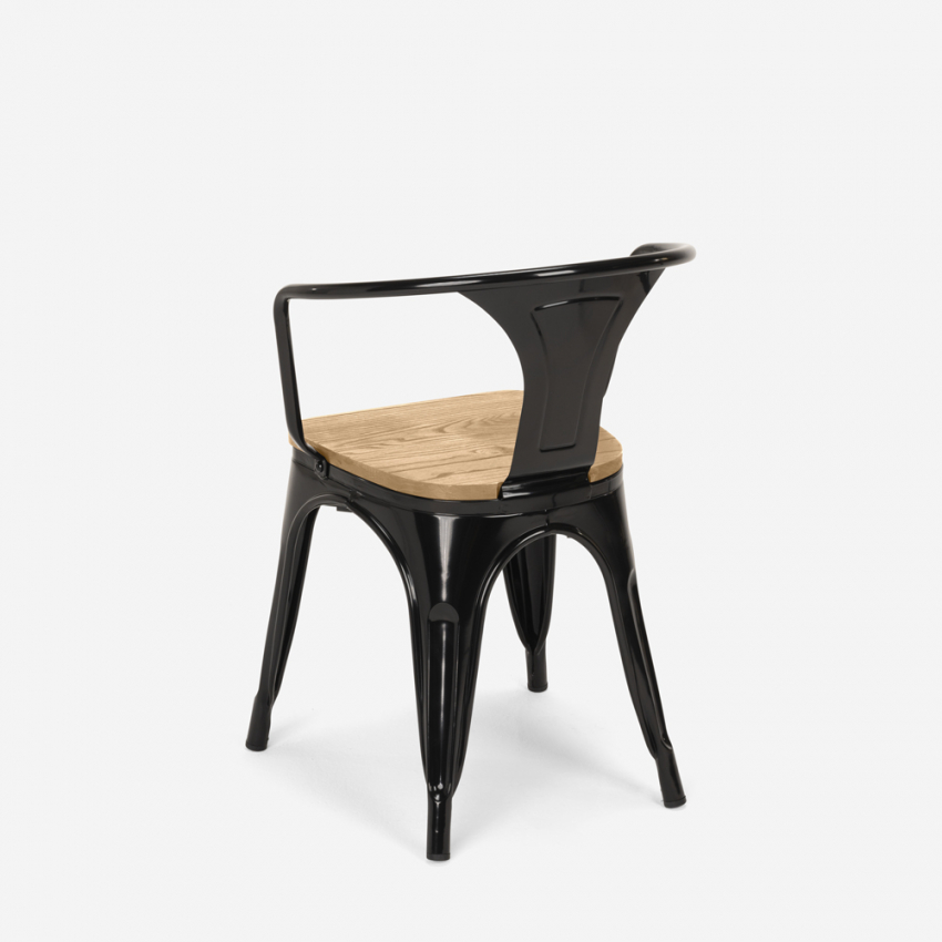 sillas de comedor de metal y madera estilo industrial steel wood arm light - Imagen 12 de 29