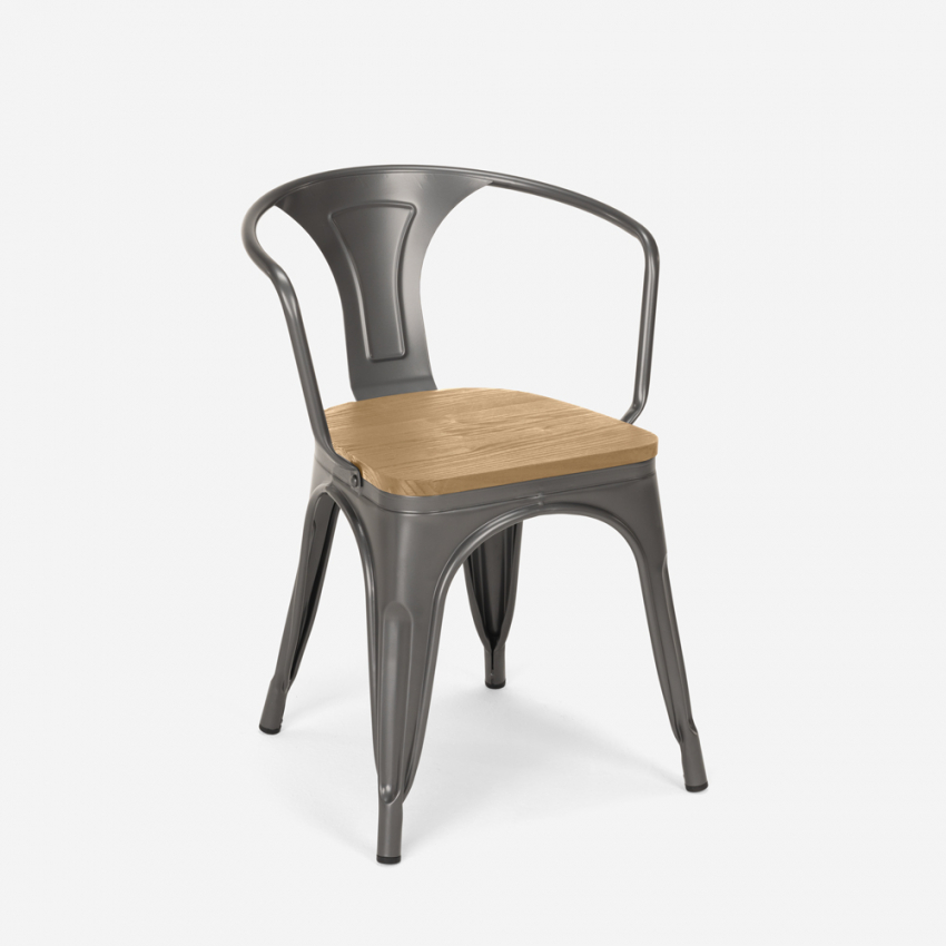 sillas de comedor de metal y madera estilo industrial steel wood arm light - Imagen 26 de 29