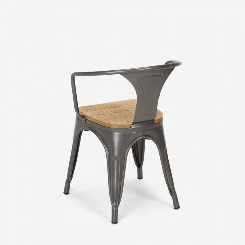 sillas de comedor de metal y madera estilo industrial steel wood arm light - Imagen 27 de 29
