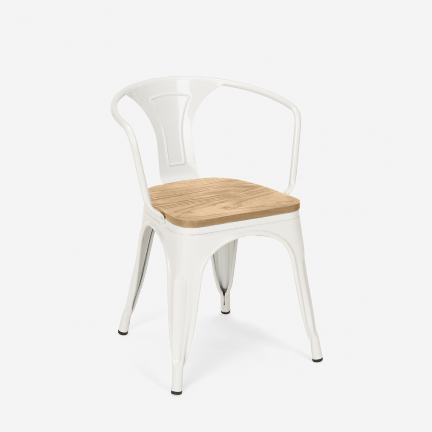 sillas de comedor de metal y madera estilo industrial steel wood arm light - Imagen 4 de 29