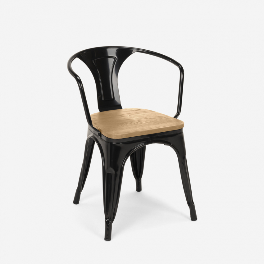 sillas de comedor de metal y madera estilo industrial steel wood arm light - Imagen 11 de 29