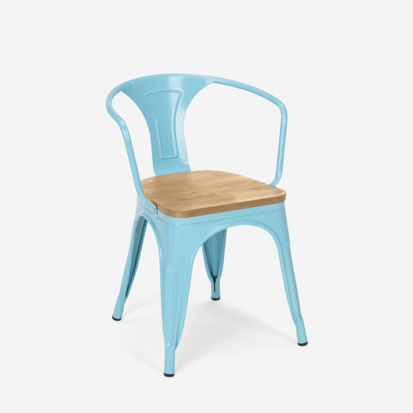 sillas de comedor de metal y madera estilo industrial steel wood arm light - Imagen 18 de 29