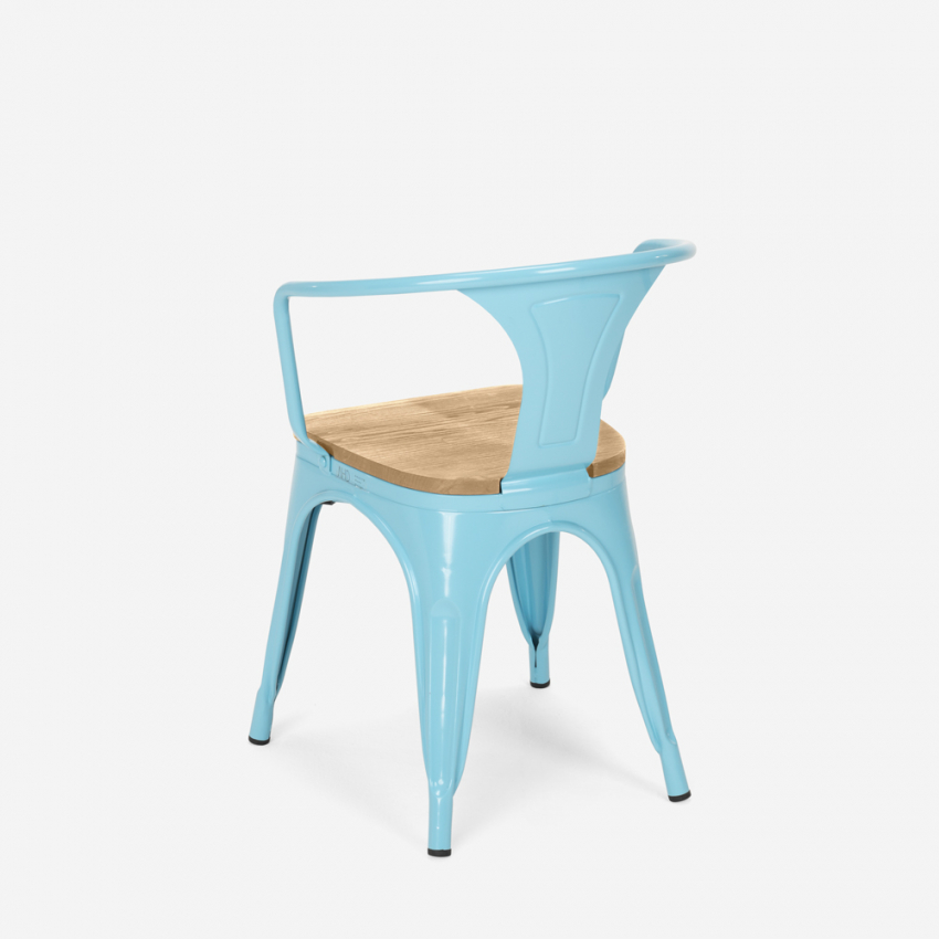 sillas de comedor de metal y madera estilo industrial steel wood arm light - Imagen 19 de 29
