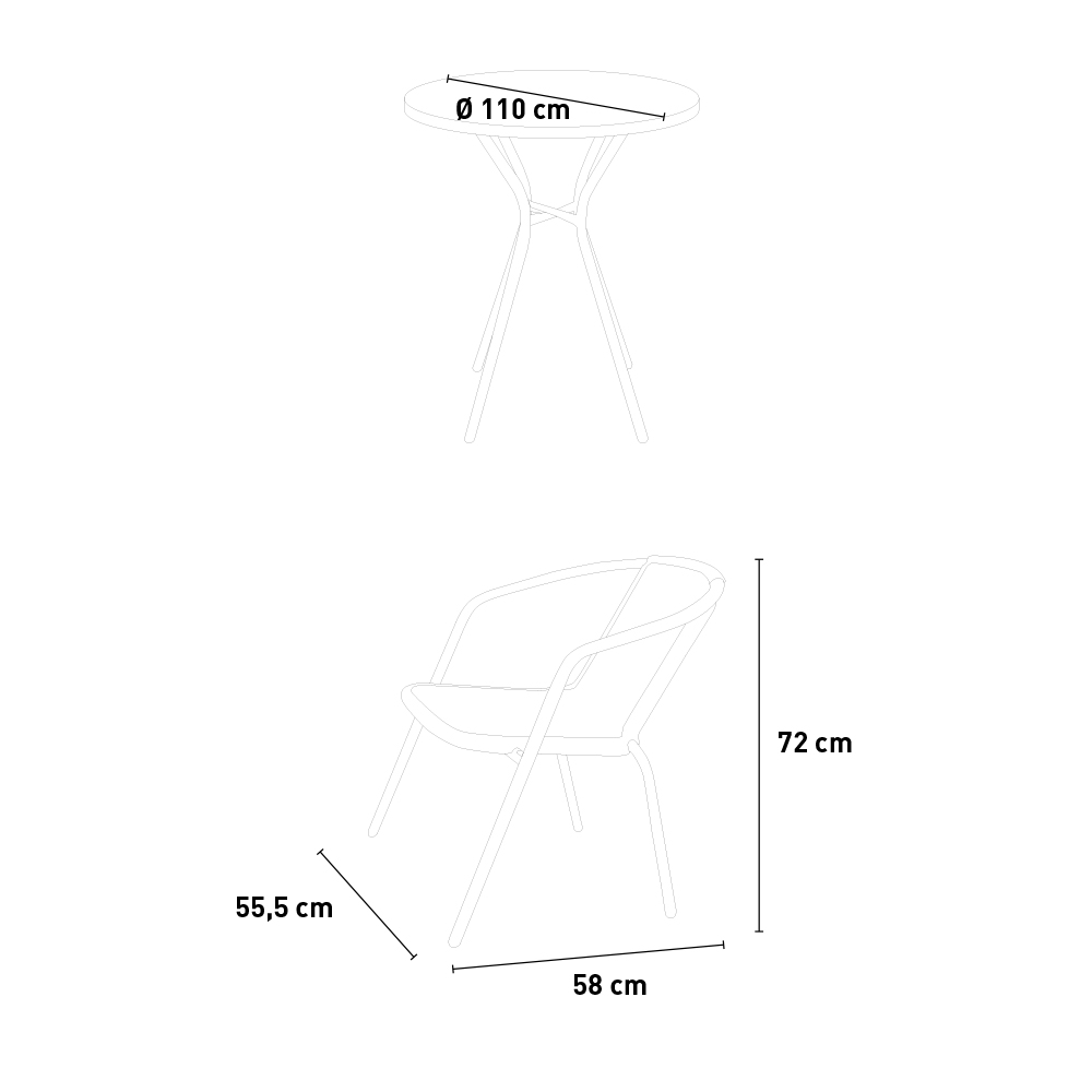 Mesa moderna y redonda con 2 sillas de acero,para terraza y jardín